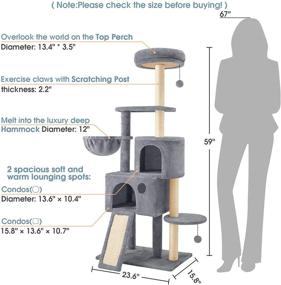 img 3 attached to 🐱 TSCOMON 59” Multi-Level Cat Tree with Plush Perch, 2 Spacious Cat Condos, Scratching Posts, Hammock Basket, Hanging Toys, and Resting House - Ideal Indoor Cat Tower for Fun & Relaxation