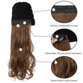 img 1 attached to XBwig Beanie Hat With Hair Wigs For Women - 20 inch Long Curly Wavy Synthetic Detachable Wig - Warm Soft Ski Knitted Winter Cap With Black Pom Pom - Light Chestnut Brown - Black Hat