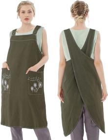 img 4 attached to 👩 Premium Cotton Linen Aprons with Pockets for Women and Men - Cross Back Cooking Aprons in Multiple Sizes (S-XXXL)