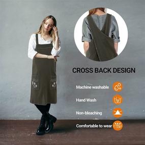 img 2 attached to 👩 Premium Cotton Linen Aprons with Pockets for Women and Men - Cross Back Cooking Aprons in Multiple Sizes (S-XXXL)