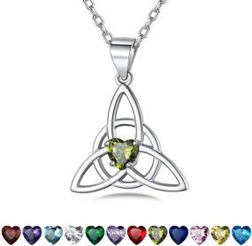 img 4 attached to Vintage 925 Sterling Silver Celtic Cross/Triquetra Necklace with 12-Month Heart Gemstone | Dainty Heart Birthstone Necklace for Women Girls | Faith Irish Amulet Lucky Jewelry | Birthday Gift + SEO