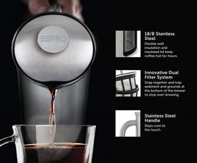 img 2 attached to ESPRO P7 Френч Пресс: двухстенная изоляционная кофе- и чайная машина из нержавеющей стали - шлифованная нержавеющая сталь, 18 унций.