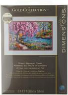 🌸 dimensions gold cherry blossom creek collection cross stitch kit, 16ct light blue aida cloth, 10x15 inches logo