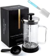 compact french press coffee maker: 12 oz / 350 ml | perfect for camping | includes spoon & brush (concise style) logo