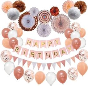 img 4 attached to Rose Gold Birthday Party Decorations Set 52pc – Pom Poms, Hanging Paper Fans, Happy Birthday Banner, Rose Gold Glitter Garlands, Balloons, Confetti Balloons, Bachelor Party Supplies Kit