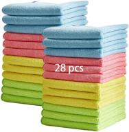 🧼 28-piece microfiber cleaning cloths, 13''x13'' absorbent kitchen dish cloth set, odor-free household dust cloths, soft & lint-free cleaning rags, multi-purpose cleaning towel, 4 colors logo