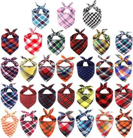 img 4 attached to Bulk Dog Bandanas – Segarty 30 PCS Plaid Triangle Scarves for Medium & Large Dogs, Adjustable & Washable Pet Handkerchiefs Bibs for Small Puppies – Fall Dog Kerchiefs