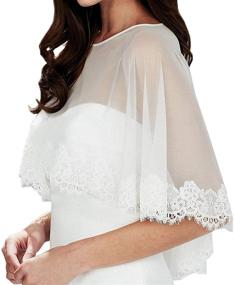 img 3 attached to 👰 Czy Accessories Lace Shawl Wrap for Bride: Embroidered Lace Tulle Wedding Dress Cover-up in White-1, Medium