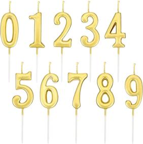 img 1 attached to 🎂 Yaomiao Birthday Numeral Candles: Glittery Cake Topper Decoration for Party Favor - Set of 10 Gold Candles 0-9