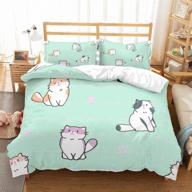 🐱 3d cartoon cats kids bedding set twin size - purple/pink/blue/orange white cat print duvet cover with green bedspread and 1 pillow sham - boys and girls bedroom décor - 2 pieces (no comforter included) logo