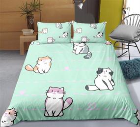 img 1 attached to 🐱 3D Cartoon Cats Kids Bedding Set Twin Size - Purple/Pink/Blue/Orange White Cat Print Duvet Cover with Green Bedspread and 1 Pillow Sham - Boys and Girls Bedroom Décor - 2 Pieces (No Comforter Included)