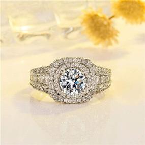 img 2 attached to 💍 Luxury Fashion 925 Sterling Silver Princess-Shaped Simulation 3 Carat Diamond Ring Double Super Flash Zircon Ring Silver Zircon Infinity Halo Engagement Wedding Ring (Size 7)