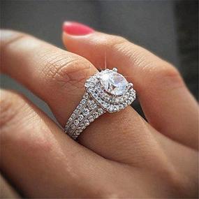 img 3 attached to 💍 Luxury Fashion 925 Sterling Silver Princess-Shaped Simulation 3 Carat Diamond Ring Double Super Flash Zircon Ring Silver Zircon Infinity Halo Engagement Wedding Ring (Size 7)