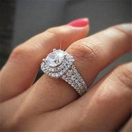 💍 luxury fashion 925 sterling silver princess-shaped simulation 3 carat diamond ring double super flash zircon ring silver zircon infinity halo engagement wedding ring (size 7) logo