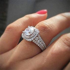 img 4 attached to 💍 Luxury Fashion 925 Sterling Silver Princess-Shaped Simulation 3 Carat Diamond Ring Double Super Flash Zircon Ring Silver Zircon Infinity Halo Engagement Wedding Ring (Size 7)