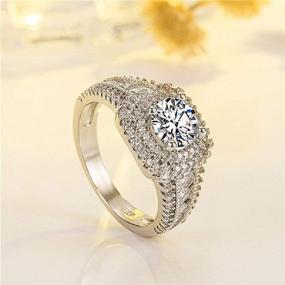 img 1 attached to 💍 Luxury Fashion 925 Sterling Silver Princess-Shaped Simulation 3 Carat Diamond Ring Double Super Flash Zircon Ring Silver Zircon Infinity Halo Engagement Wedding Ring (Size 7)