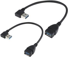 img 4 attached to 🔌 USB 3.0 Удлинительный кабель - Набор из 2 штук, Левый и Правый углы, Мужской к Женскому, Черный (Подъемно-опускной угол)