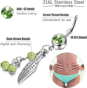 img 3 attached to 💎 FIBO STEEL 9-10 Pcs Women's Dangle Belly Button Rings: 316L Surgical Steel Curved Navel Barbell Body Jewelry Piercing Set