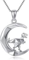 🦖 cute origami dinosaur necklace: stylish hypoallergenic 925 sterling silver crescent moon pendant jewelry - perfect gifts for women, girls, daughter, and wife logo