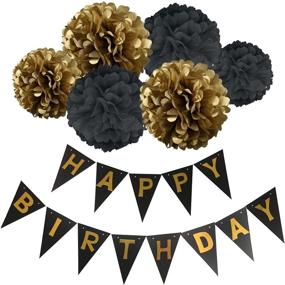 img 4 attached to 🎉 Vibrant Birthday Party Decorations Kit: Happy Birthday Banner, Paper Pom Poms, and Hanging Party Decorations in Black2