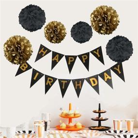 img 2 attached to 🎉 Vibrant Birthday Party Decorations Kit: Happy Birthday Banner, Paper Pom Poms, and Hanging Party Decorations in Black2
