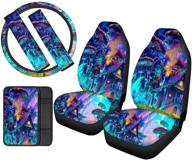 zfrxign mushroom car sear covers for women with steering wheel cover front seat protector console cushion seat belt pads auto accessory set of 6 psychedelic forest blue purple logo