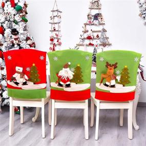 img 4 attached to 🎄 Achort Christmas Chair Cover Set of 3 - Dining Room Chair Covers for Christmas Dinner, Santa Claus and Christmas Tree Chair Covers - Xmas Banquet Kitchen Dining Room Decor