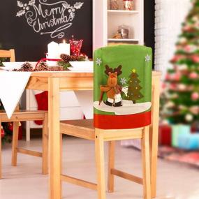 img 1 attached to 🎄 Achort Christmas Chair Cover Set of 3 - Dining Room Chair Covers for Christmas Dinner, Santa Claus and Christmas Tree Chair Covers - Xmas Banquet Kitchen Dining Room Decor