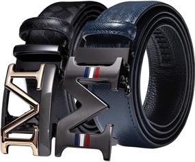 img 4 attached to Transform Your Style with Barry Wang Buckle Ratchet Leather Wedding Men's Accessories