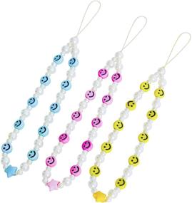 img 4 attached to 3PCS Beaded Phone Strap Smiley Face Beaded Y2K 90S Lanyard Wrist Strap