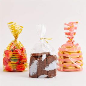 img 1 attached to 100 Pack Clear Plastic Treat Bags for Cookies, Candy, Snacks, and Gifts - 5.1'' x 8.2'' x 1.5'' - Includes 100Pcs Gold Metallic Twist Ties - Perfect for Party Favor