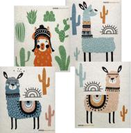 eco-friendly reusable absorbent sponge cloths - set of 4 swedish dishcloths with mixed llama designs logo