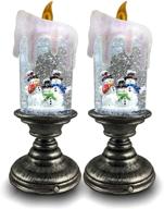 darkhome 10 inches snow globe candlestick set - lighted snowman decoration, perfect thanksgiving and christmas candlestick decoration - swirling water with glittering light logo