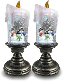img 4 attached to DarkHome 10 Inches Snow Globe Candlestick Set - Lighted Snowman Decoration, Perfect Thanksgiving and Christmas Candlestick Decoration - Swirling Water with Glittering Light