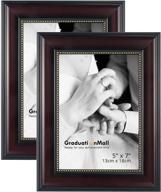 🎓 pack of 2 graduationmall 5x7 picture frames: mahogany with gold beads, real glass, wall/tabletop display photo frames логотип