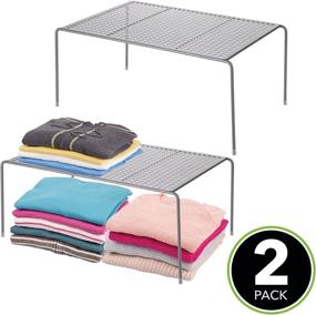 img 3 attached to 📦 mDesign Metal Closet Shelving Shelf Storage Organizer- 2 Pack Graphite/Dark Gray