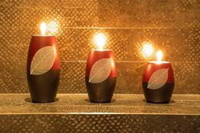 img 2 attached to IYARA CRAFT 3 Wooden Candle Holders – Decorative Candle Holders with Beautiful Dry Leaf Décor – Exquisite Details – Elegant Matte Wood Finish – Perfect for Modern & Rustic Settings – Red and Black Two-Tone (Rugby Shape)