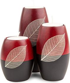 img 4 attached to IYARA CRAFT 3 Wooden Candle Holders – Decorative Candle Holders with Beautiful Dry Leaf Décor – Exquisite Details – Elegant Matte Wood Finish – Perfect for Modern & Rustic Settings – Red and Black Two-Tone (Rugby Shape)