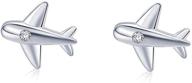 ✈️ cz airplane earrings - women & teen girls s925 sterling silver 18k white gold plated, cubic zirconia inlay tiny plane studs, hypoallergenic, airline jewelry - ideal souvenir & gifts logo