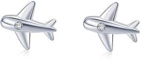 img 4 attached to ✈️ CZ Airplane Earrings - Women & Teen Girls S925 Sterling Silver 18K White Gold Plated, Cubic Zirconia Inlay Tiny Plane Studs, Hypoallergenic, Airline Jewelry - Ideal Souvenir & Gifts