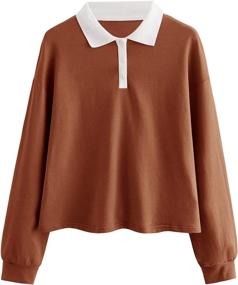 img 4 attached to 👚 Verdusa Women's Button Front Drop Shoulder Polo Collar Pullover Top Sweatshirt