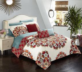 img 2 attached to 🛏️ Chic Home CS5045-AN Paisley Bohemian Reversible Queen Bed in a Bag Set with Embroidered Details – Large Scale Paisley Print in Red