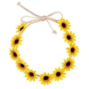 img 2 attached to 🌻 Boho Sunflower Crown with Floral Fall Vibes - Hippies Daisy Hair Wreath for Bridal Headpiece, Photo Props, DY-01 (Yellow)