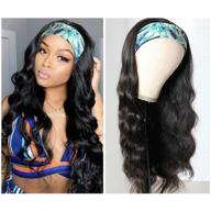 👩 body wave headband wig for black women - brazilian virgin human hair machine made headband wig, 150% density, 18 inches logo