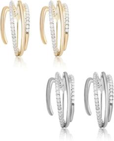 img 4 attached to 💎 Sparkling 14K Gold Plated Split Huggie Hoop Earrings with Cubic Zirconia Inlay, Hypoallergenic 925 Sterling Silver Post