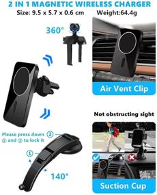 img 3 attached to 🔌 15W Magnetic Wireless Car Charger Mount | 2 in 1 | Compatible with MagSafe | Fast Charging | iPhone 13 12 Pro Max Mini | Car Phone Holder Mount | Dashboard & Air Vent | Cell Phone Magnet Car Mount