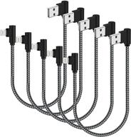 iphone charger 1ft 5 pack - mfi certified right angle short lightning cable - nylon braided 90 degree iphone charging cable - compatible with iphone 12 11 pro x xs xr 8 plus 7 6 5 (black grey, 1 feet) logo
