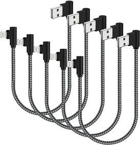 img 4 attached to iPhone Charger 1ft 5 Pack - MFi Certified Right Angle Short Lightning Cable - Nylon Braided 90 Degree iPhone Charging Cable - Compatible with iPhone 12 11 Pro X XS XR 8 Plus 7 6 5 (Black Grey, 1 Feet)