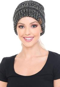 img 2 attached to 🎩 Soft Stretch Cable Knit Messy High Bun Ponytail Beanie Hat by C.C BeanieTail