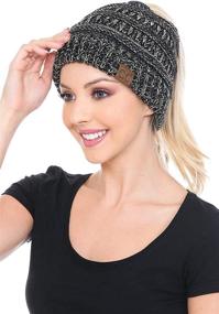img 3 attached to 🎩 Soft Stretch Cable Knit Messy High Bun Ponytail Beanie Hat by C.C BeanieTail